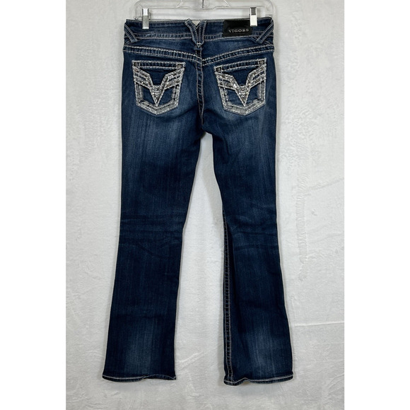 Vigoss Womens Blue Denim The Chelse Bootcut Jeans Mid Rise Size 3/4 x 32 Charity - Picture 2 of 15